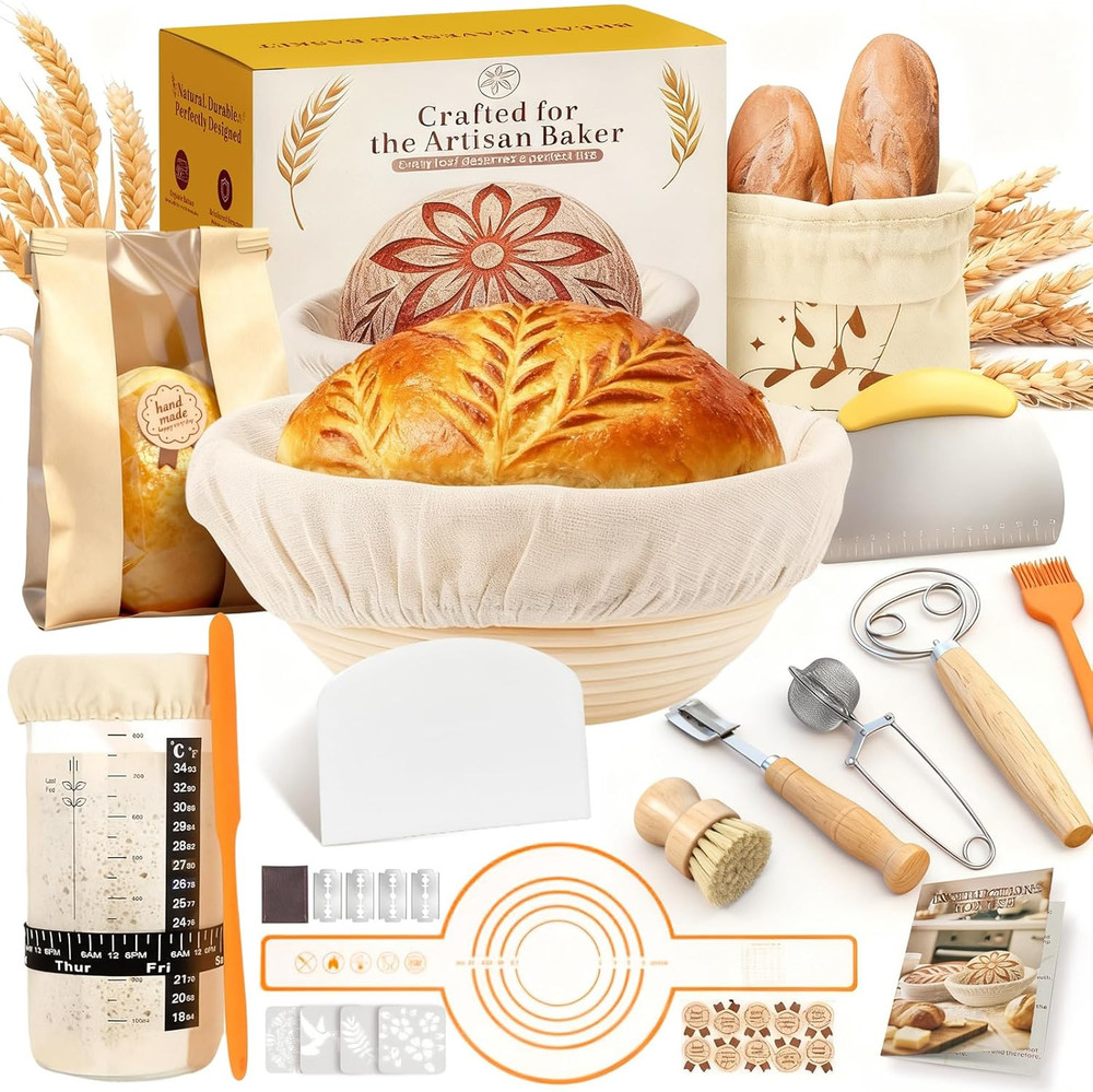 Sourdough Starter Kit with Rattan Proofing Basket and Essential Baking Tools