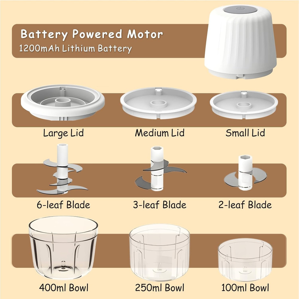Mini Food Processor Cordless Set with Multiple 3*(400Ml+250Ml+100Ml)
