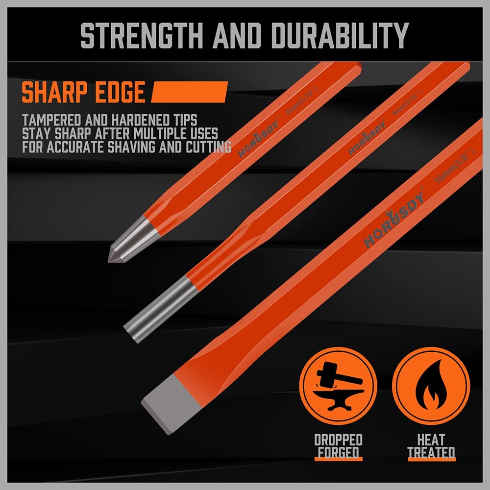Punch and Chisel Set 12-Piece include Cold Chisels Pin Center