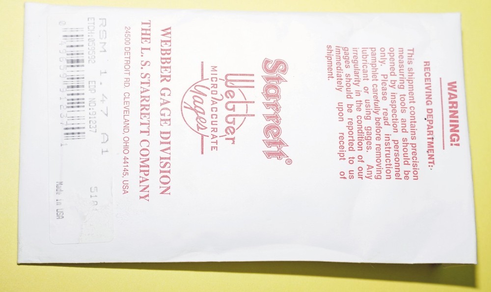 STARRETT RSM 1.47 A1 Rectangular Gage Block w Original Packaging 91237