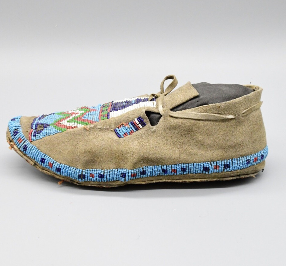 Assiniboine Man's Pair of Hide & Beaded Moccasins 1880-90s