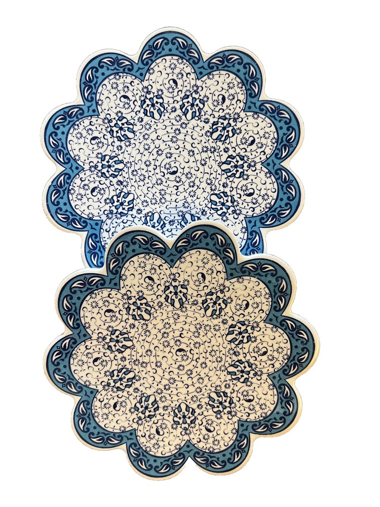 Ceramic Trivet Set 2 For  Kitchen  Blue Hot Plate  for Dining Table Gift Dad Mom