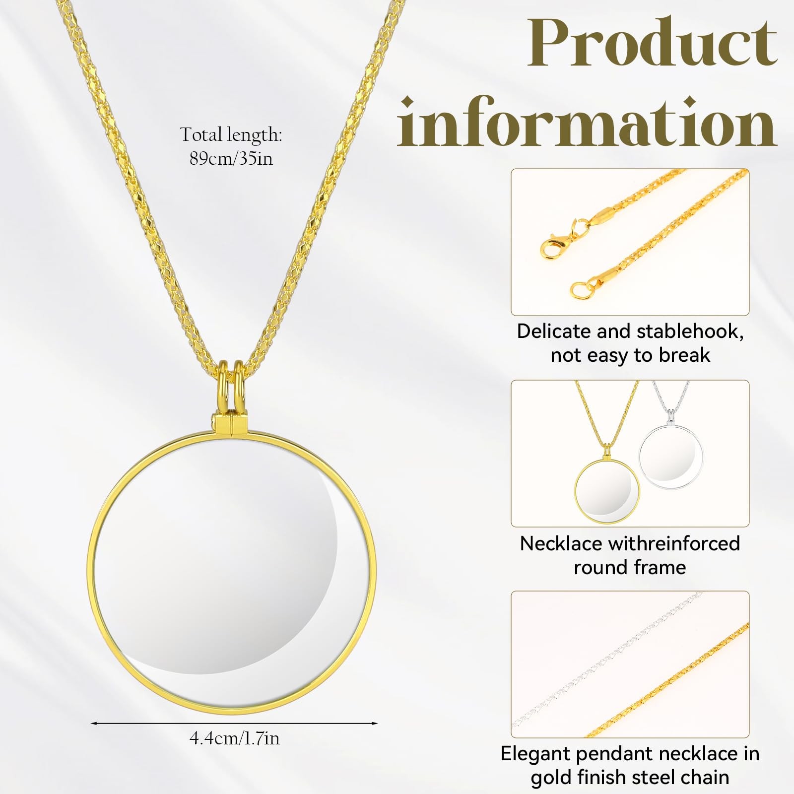 2 Colors 5X Magnifier Monocle Lens Necklace Magnifying Glass loupe on Chain V...