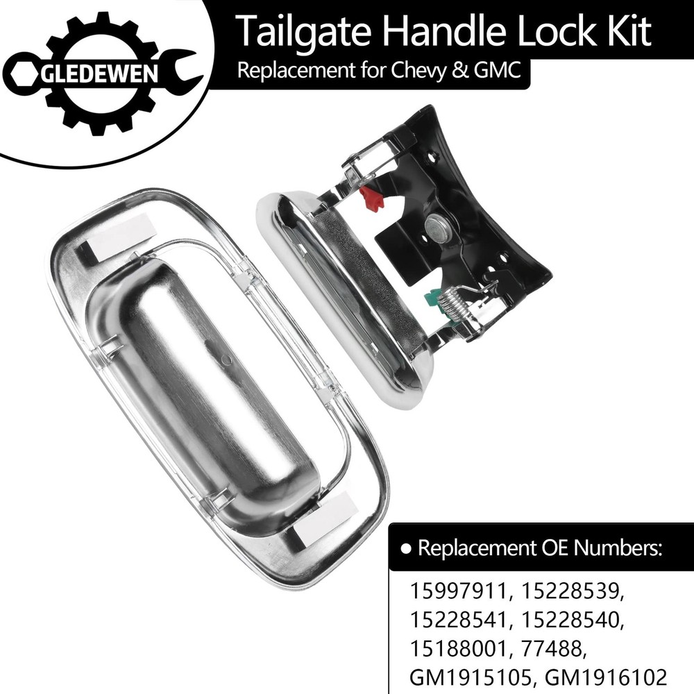 Tailgate Door Handle & Bezel Lock Set, Compatible with 1999-2007 Chevy Silver...