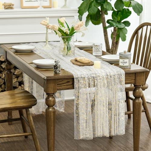Gauze Tablecloth 60x84 Inch Rectangular, 60" x 84" (Rectangular) Beige Gold