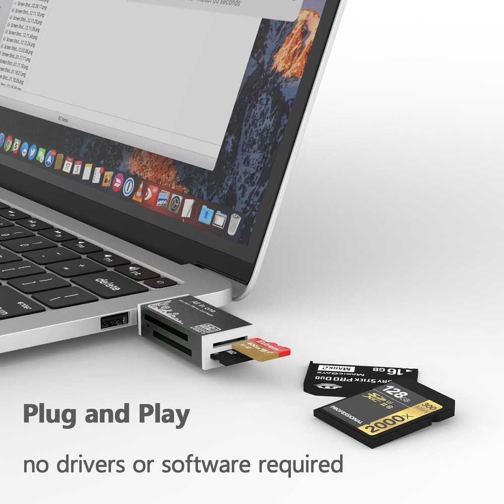 Aluminum 4-in-1 SD Card Reader, USB Adapter for Wide Compatibility - Plug & Play