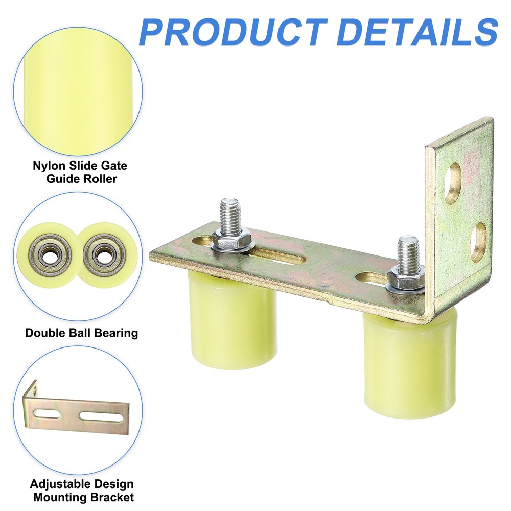 2Pcs Slide Gate Guide Roller 1.7" Nylon Gate Support Roller with Bracket Yellow