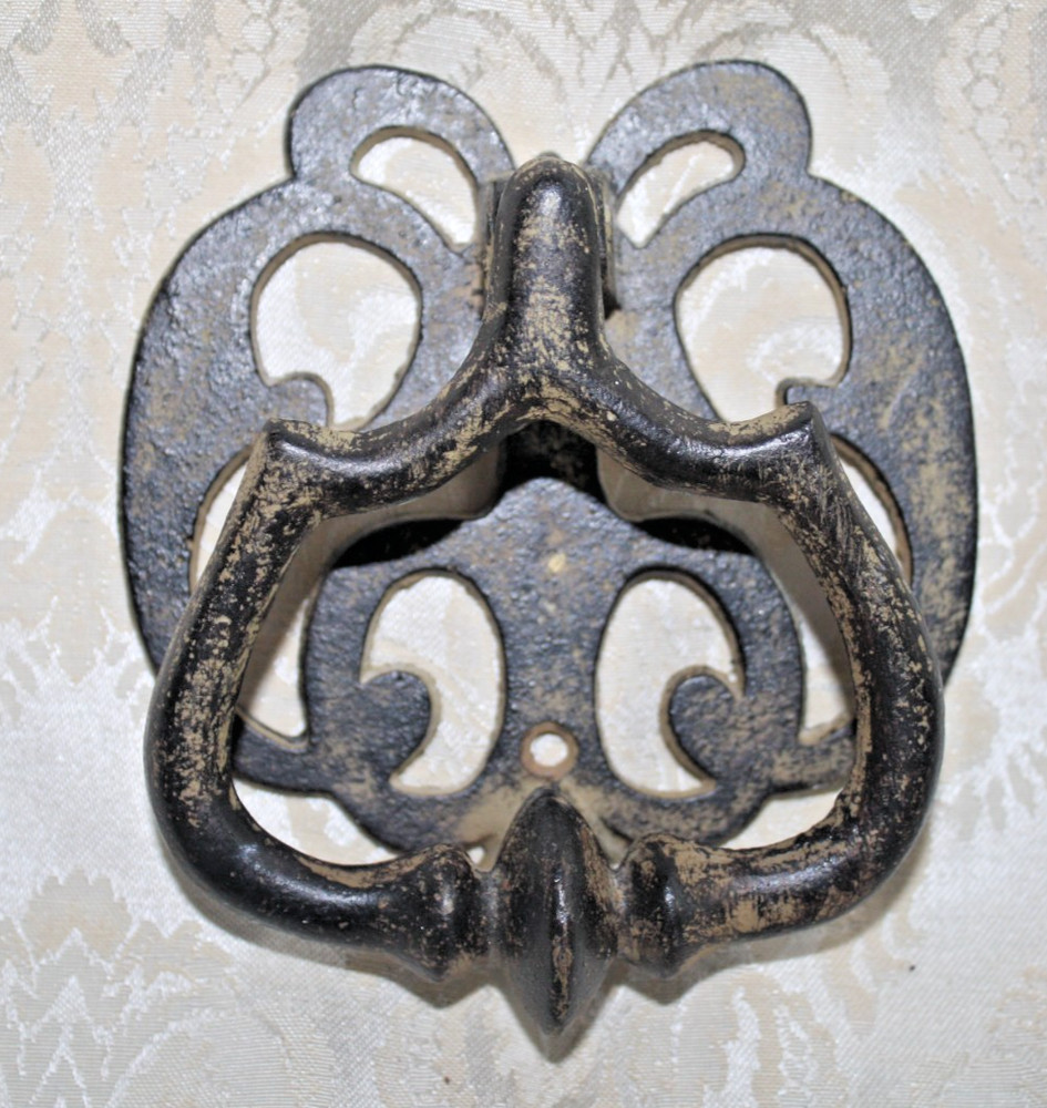 Vintage RECLAIMED Architectural Wrought CAST IRON Pull Ring Scroll DOOR KNOCKER