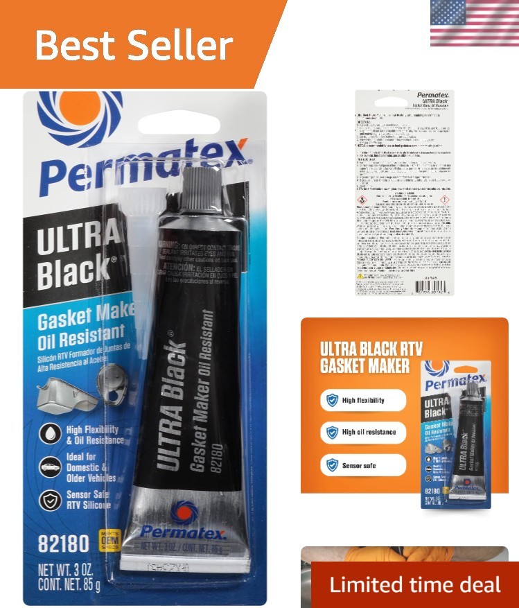 High Performance 3oz Ultra Black RTV Silicone Gasket Maker - Flexible & Safe