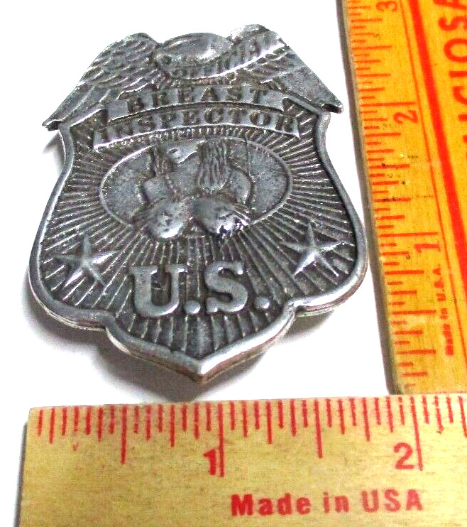 Breast Inspector badge pin vintage collectible old biker vest hat pinback large