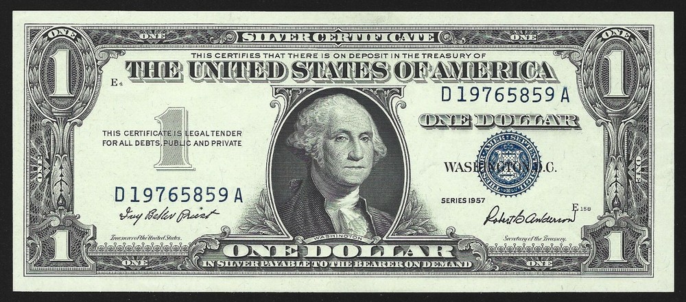 1957 $1 SILVER CERTIFICATE = BIRTH YEAR = 1976**** = GEM UNCIRCULATED