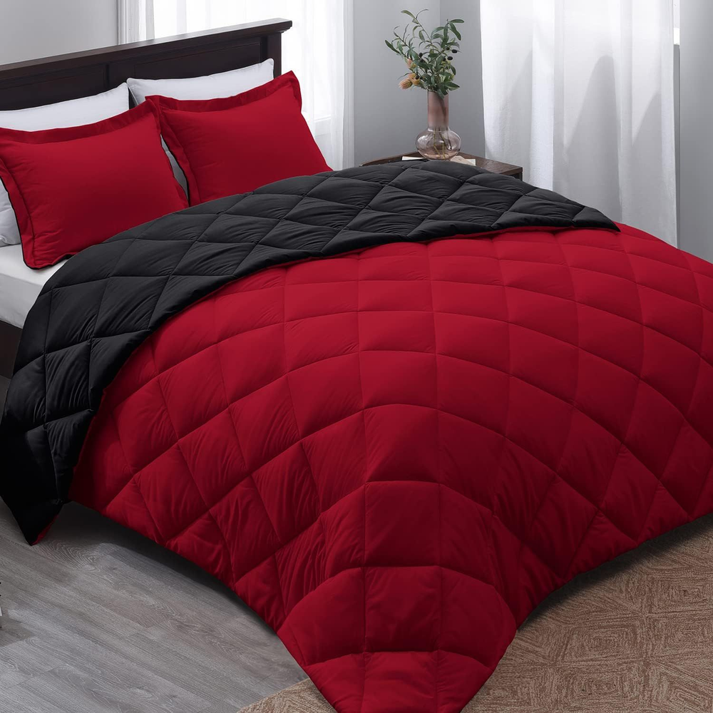 Basic Beyond Queen Comforter Set - Red and Black Queen, Black/Red