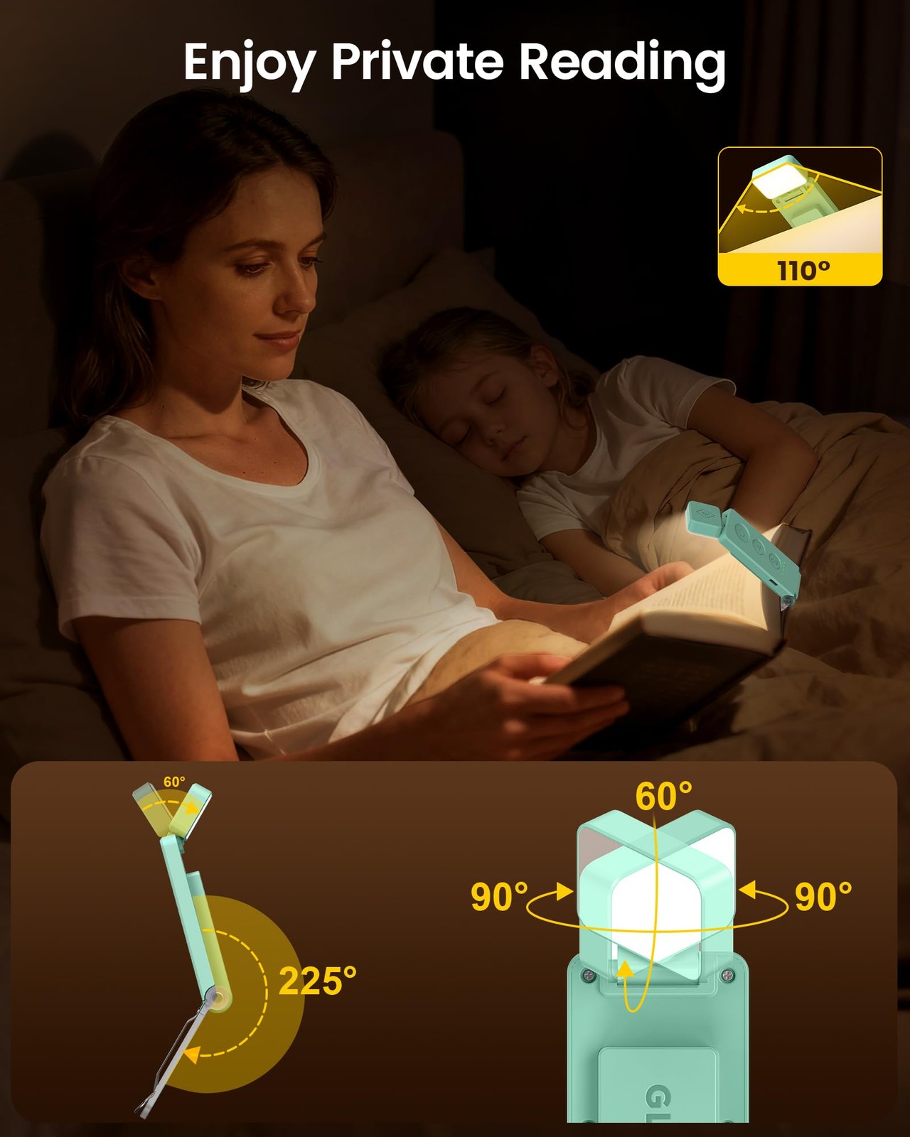 Glocusent 12 LED Rechargeable Book Light, Clip-on Reading Small, Sky Blue