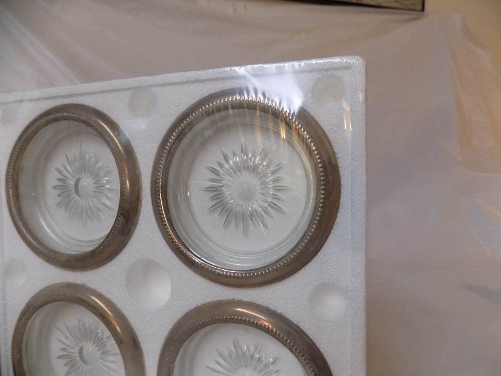 4pc Coaster set Leonard Silver MFG 1980 Coasters still in plastic