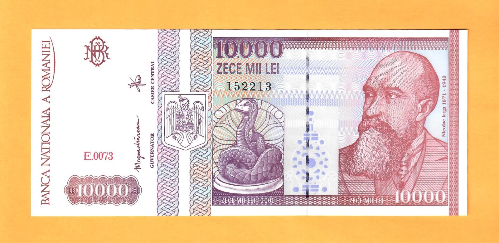 ROMANIA-10000 LEI-1994-PICK 105-SERIAL NUMBER 152213 ,  UNC .