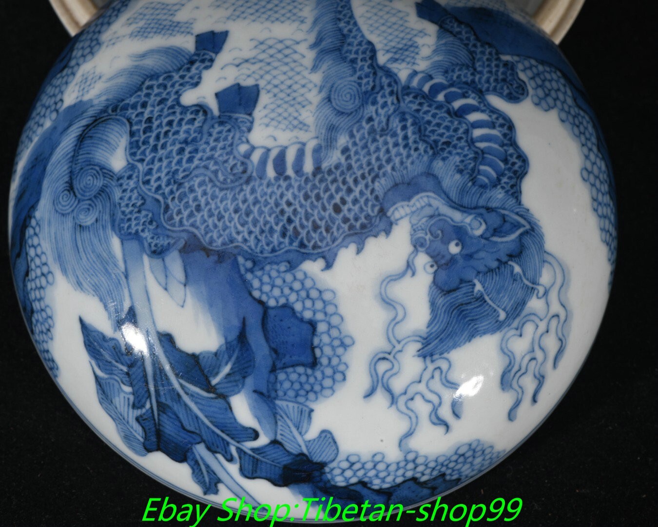 3.5''Qing Kangxi Marked Blue White Porcelain kylin Dragon unicorn Box Case