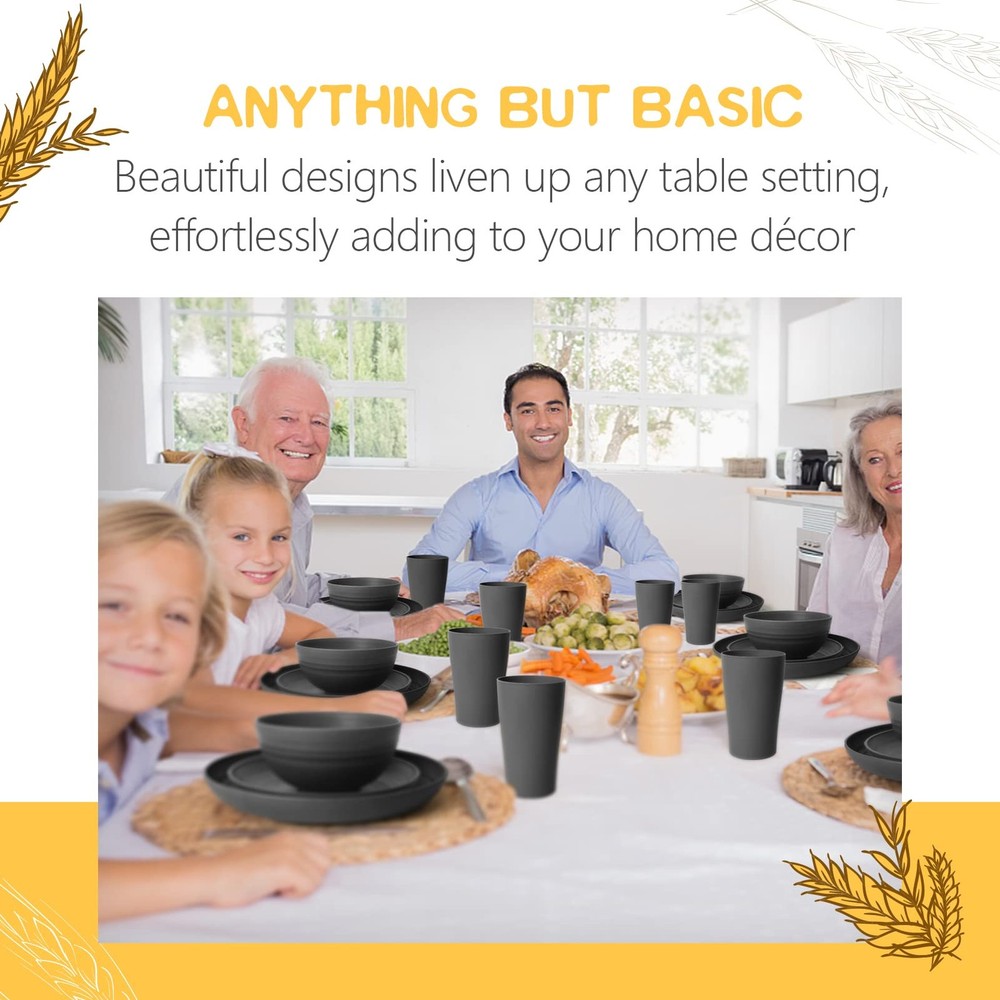 16-Piece Kitchen Plastic Wheat Straw Dinnerware Set, Service for 4, Dinner Pl...