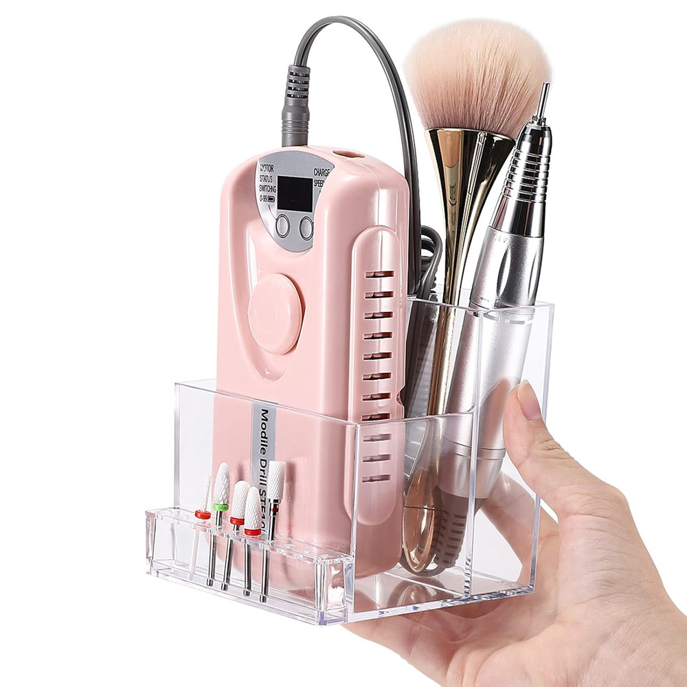 10 Holes Mini Nail Drill Machine & Bits Storage Box Transparent Nail Drill