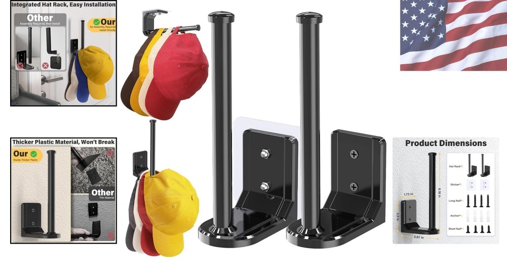 Compact and Stylish Wall-Mounted Hat Hooks - Maximum Weight Capacity 30 lbs