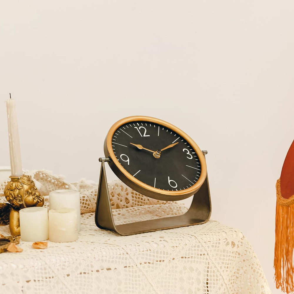 Modern Table Clock, Large Desk Clock with Simple Design, Metal Tabletop Clock Si