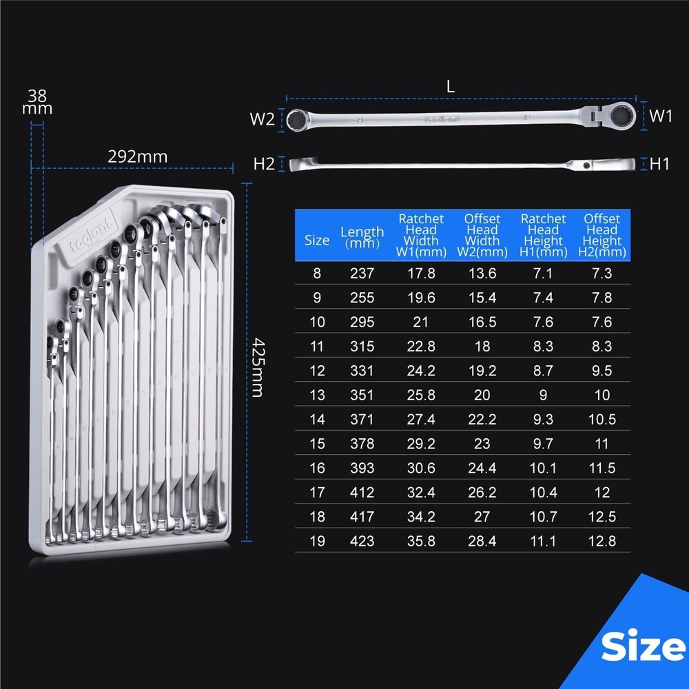 12PCS Extra Long Ratcheting Wrench Set, Gift for Men, Flex Head & Fixed Offse...