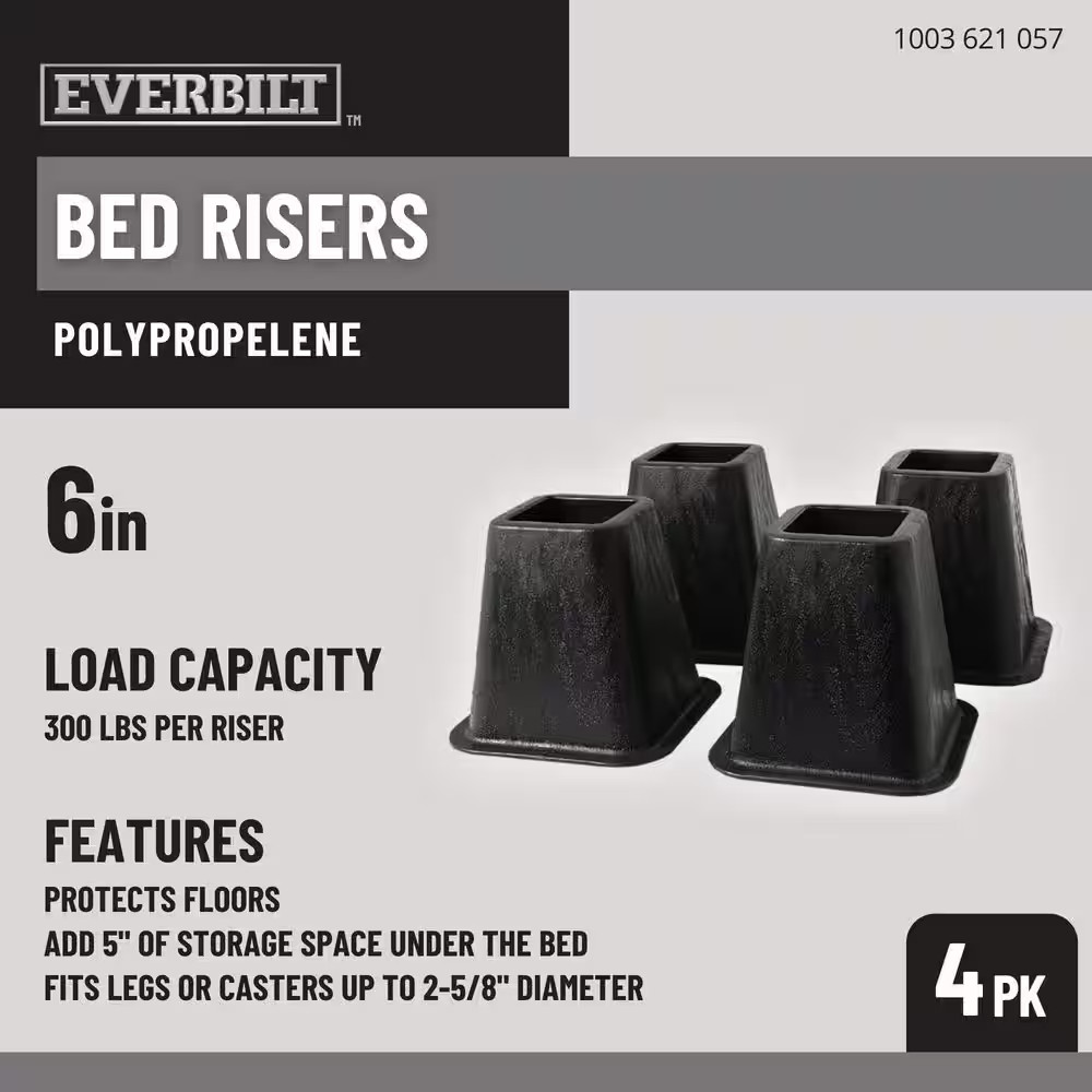 NEW 6 in Bed Risers Set of 4 – Heavy Duty Lift for Extra Storage & Stability