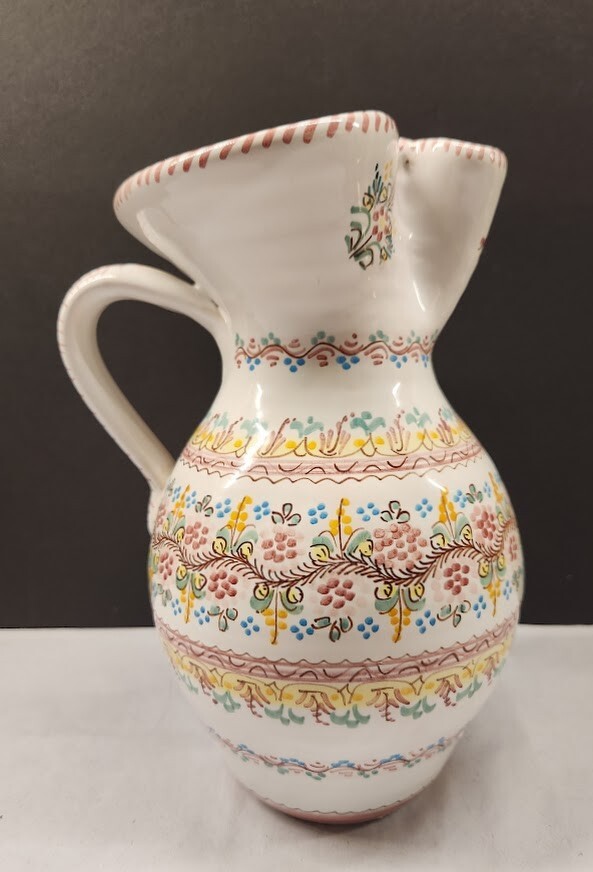 Spanish Colored Dot Pottery Pitcher Artisan Crafted Created Hand Painted EUC