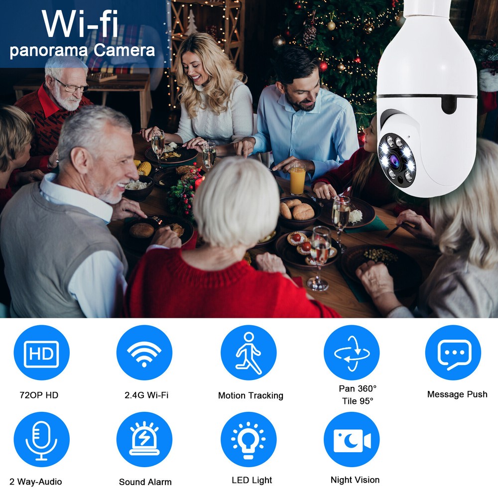 💖360° Wireless WiFi IP Camera E27 Light Bulb 1080P HD Panoramic Security Camera