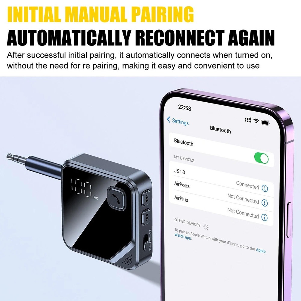 Bluetooth 5.4 Audio Transmitter Receiver for Stereo System Hands-Free Calling