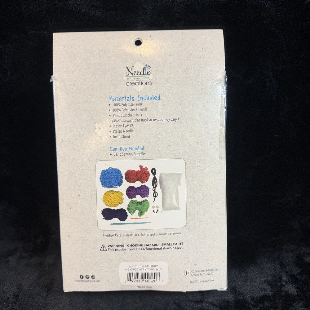 Needle Creations Intermediate Patchwork Monkey Crochet Kit Boho Craft Colorful
