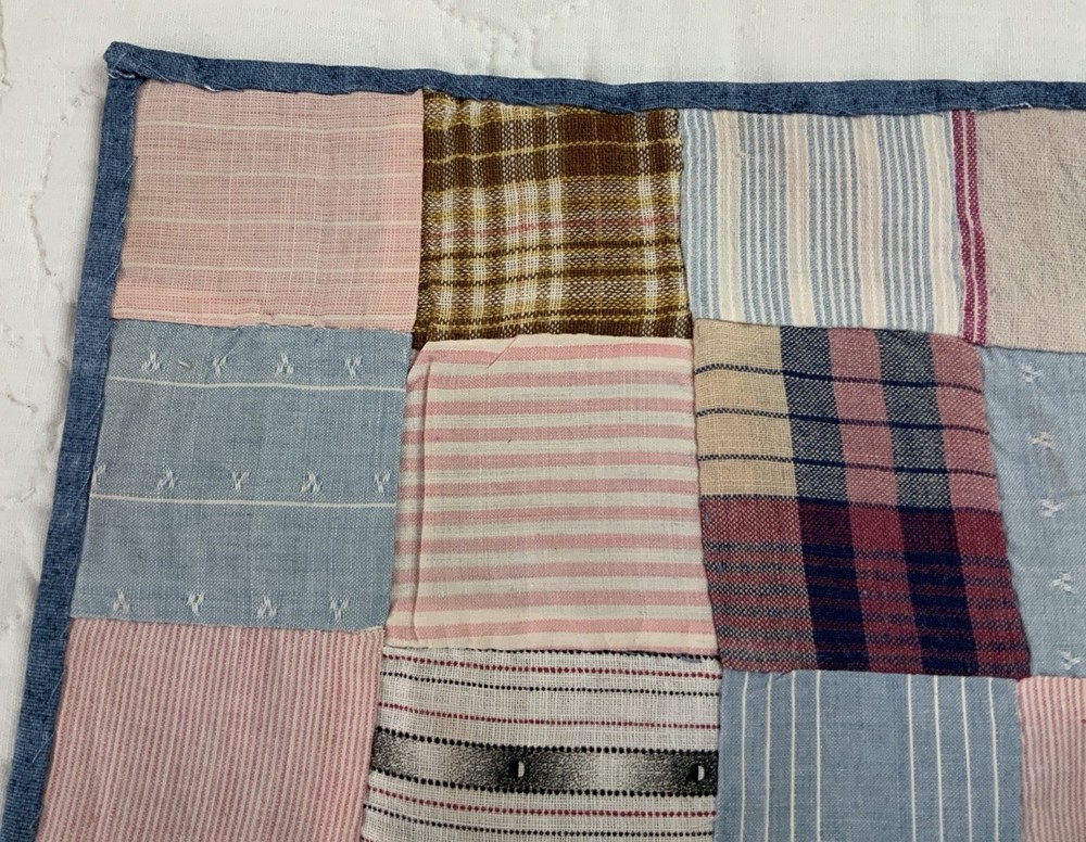 Antique Patchwork Quilt Table Topper, Rectangle, Four Patch, Early Calicos, Pink