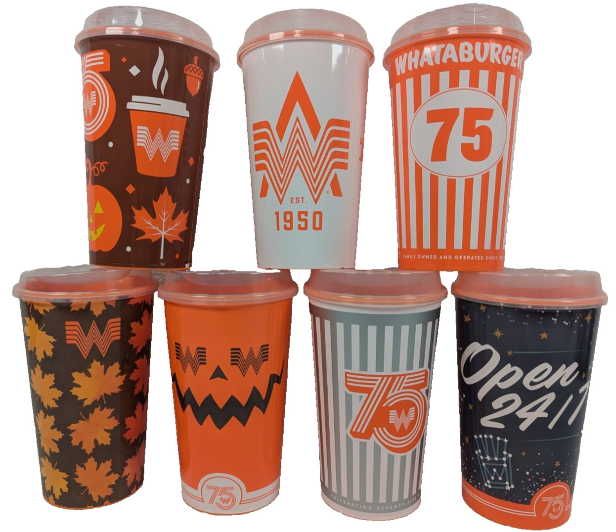 WHATABURGER - 75th Anniversary - Limited Edition 32 oz Collector Cups - Set of 7