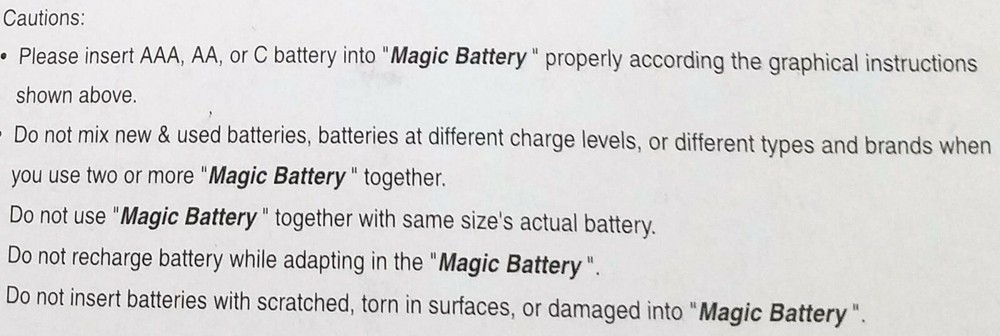 Magic Battery Adapter ~ AA, C, D Sizes.