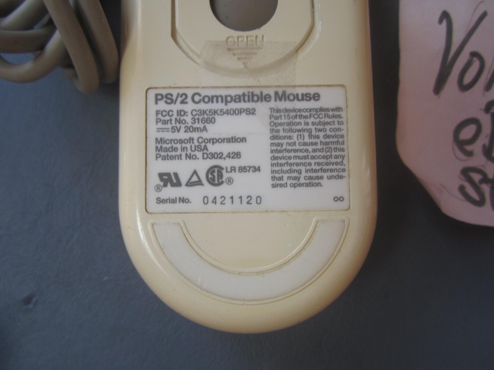 VNTG MICROSOFT 31660 PS/2 COMPATIBLE 2-BUTTON Wired Mouse - Tested & WORKS