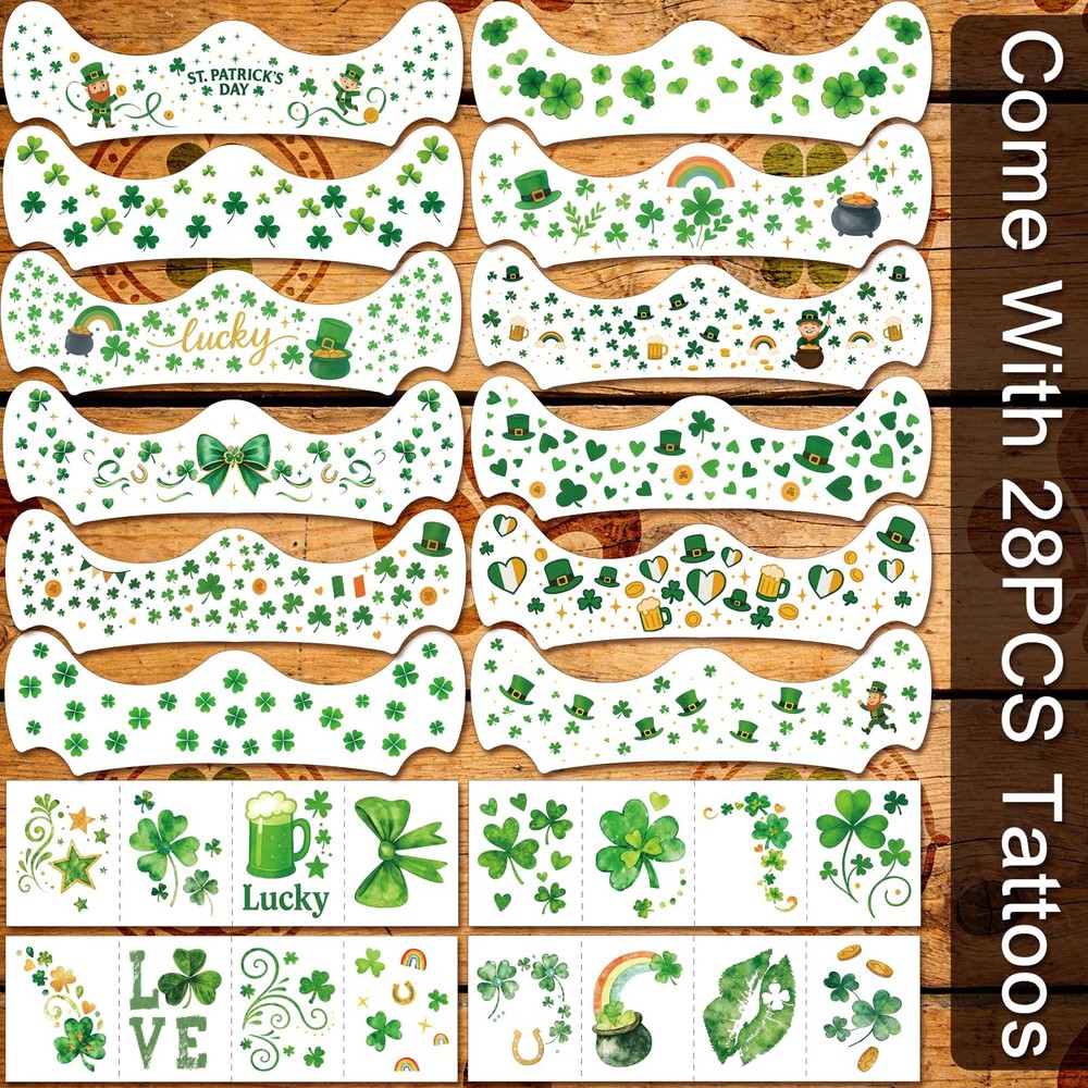 28PCS St. Patrick's Day Face Temporary Tattoo, Heart