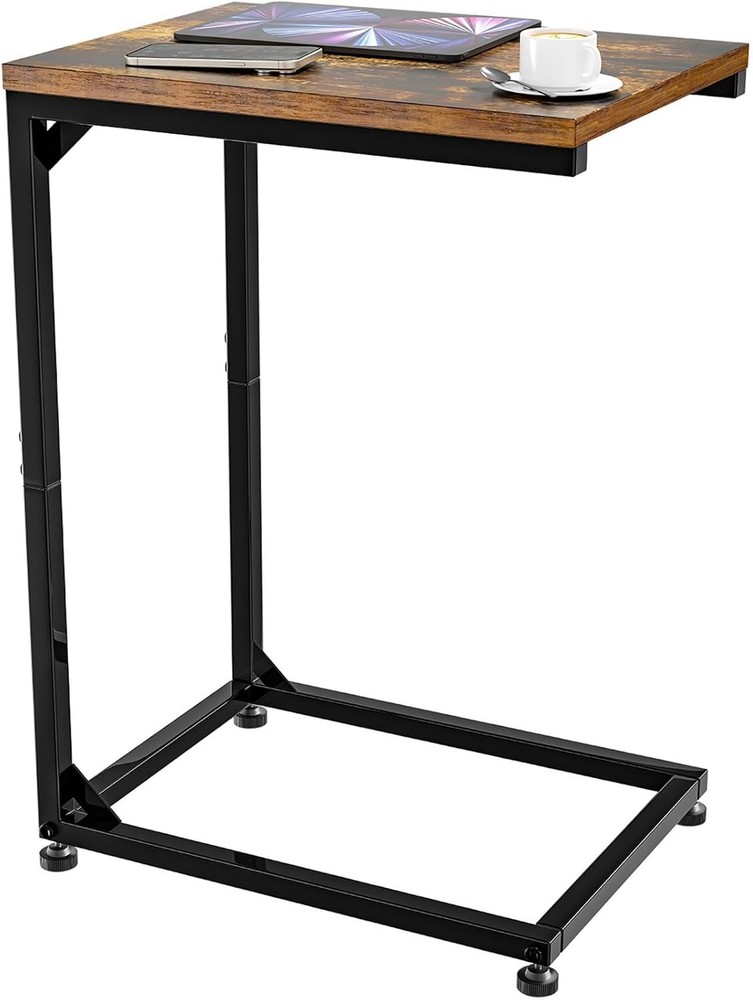 C Shaped End Table Folding TV Tray Couch Side Table Sofa on Wheels Black