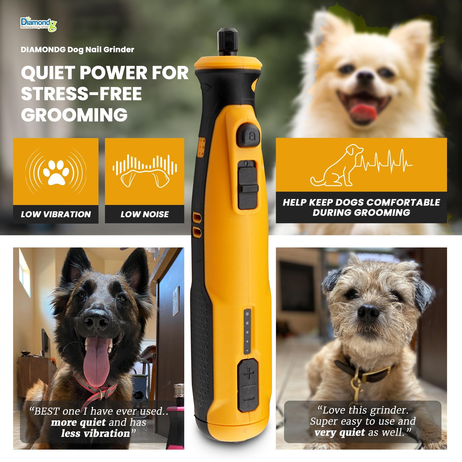 Diamondg Cordless Dog Nail Grinder w/ Quiet Sound & LED Tip For Dogs