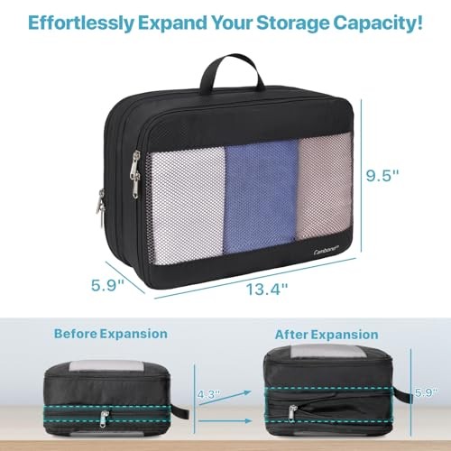 Double Sided Compression Packing Cubes - Expandable See 1M+Shoe Bag (Black)
