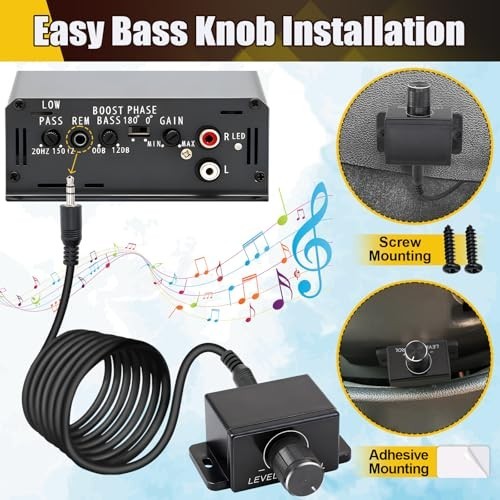 Universal Bass Knob Control Kit with 16ft Cable, 3.5mm Jack, Remote Replacement