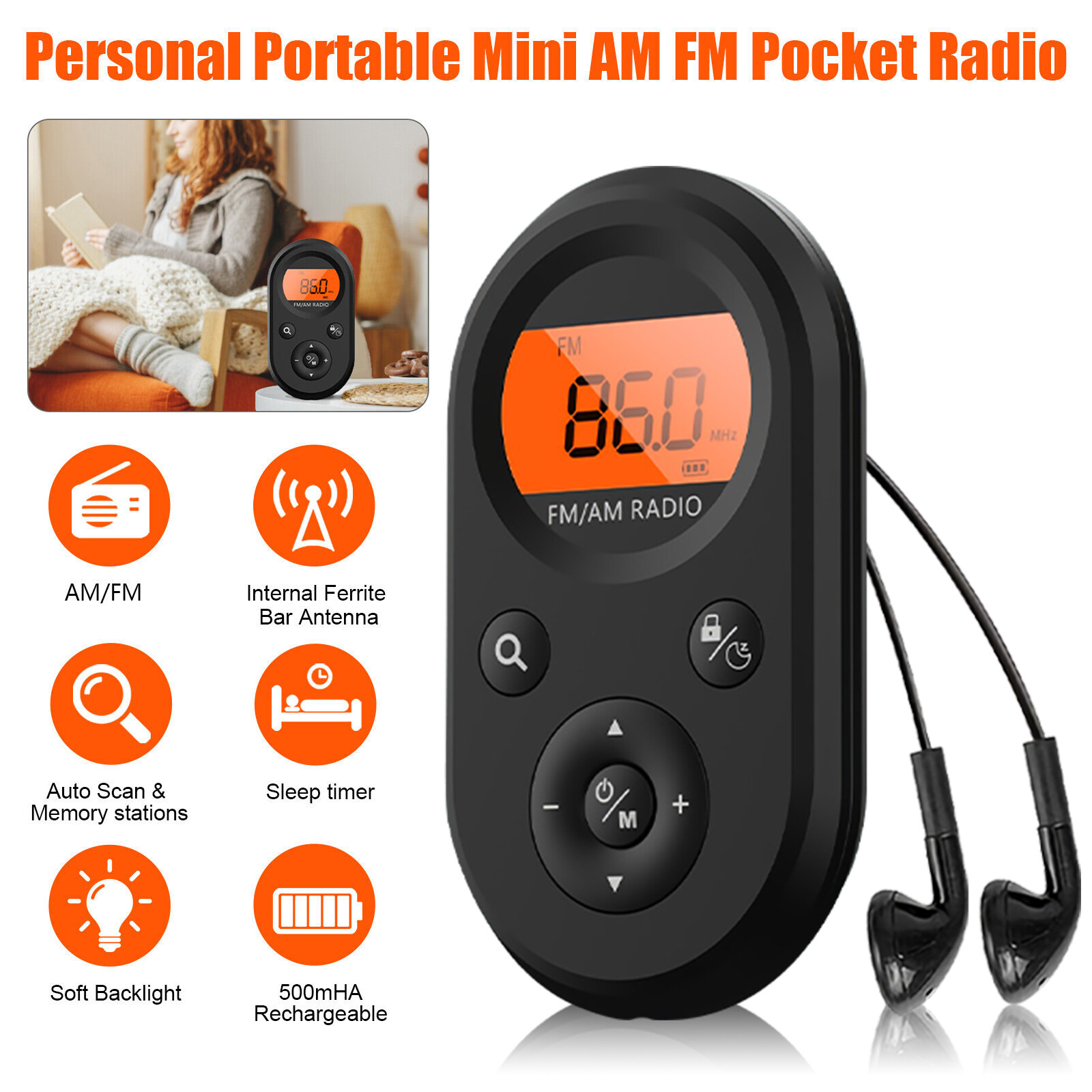 Rechargeable Portable Pocket Digital AM FM Radio LCD Stereo Music News Receiver