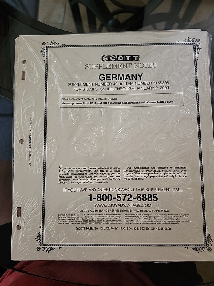 Scott Germany Supplement-#42 Item # 315S308  2009.  NEW