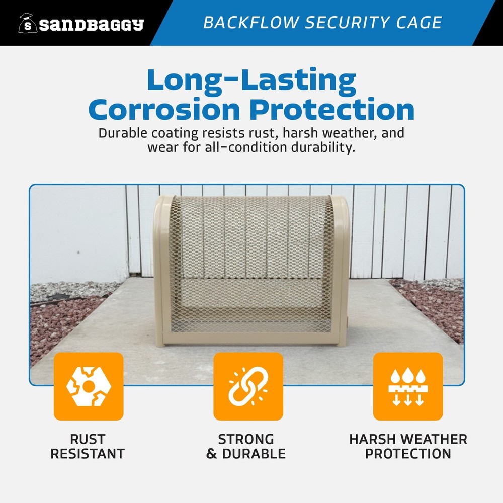 Backflow Security Cage – Backflow Preventer Enclosure (Tan, Medium) - Sandbaggy