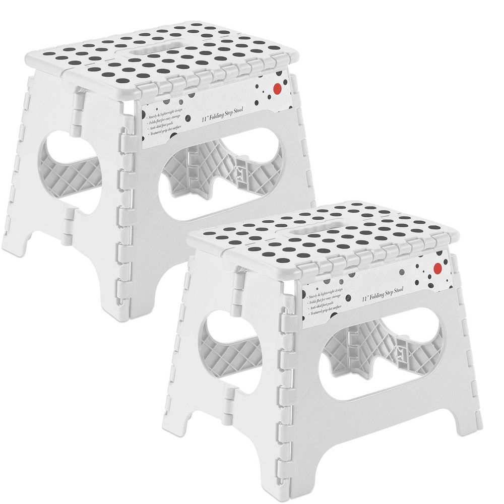 2 Pack - 11" Folding Plastic Step Foot Stools with Handle - White