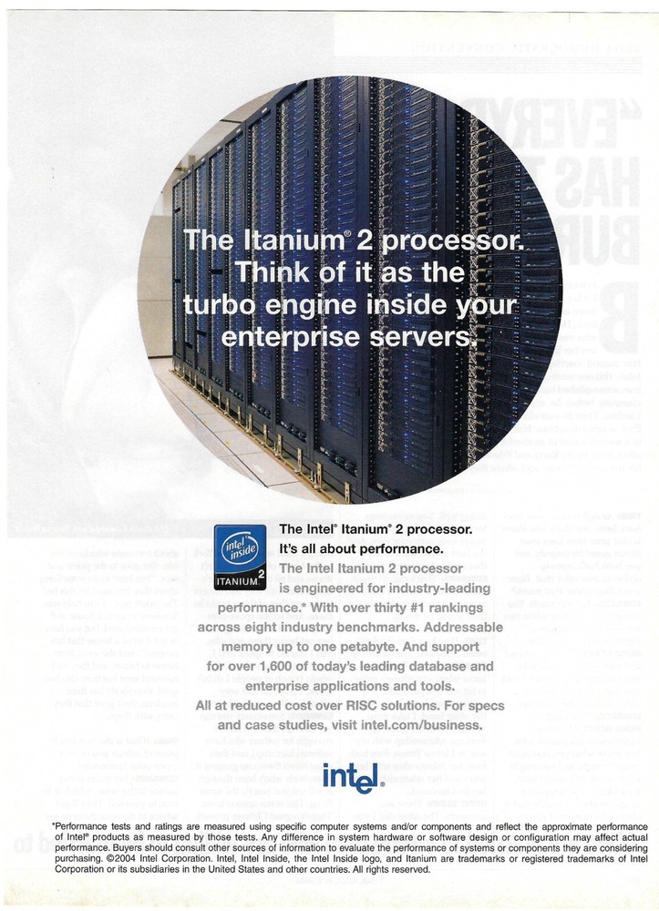 2004 Intel Itanium 2 Processor Enterprise Servers Technology Vtg Print Ad/Poster