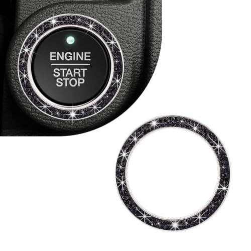 Car Bling Engine Start Ring Decal, Crystal Double Rhinestone Push to Black