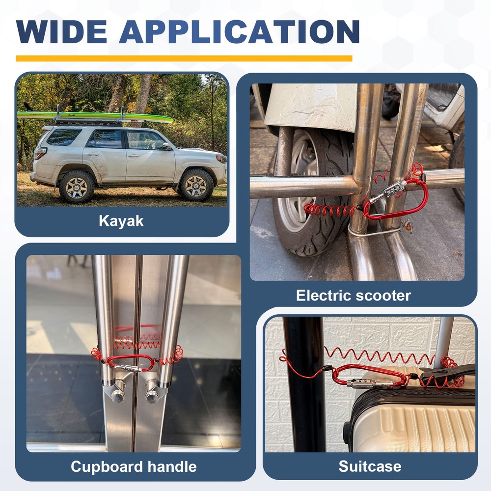 8.2Ft Security Cable Lock Steel Safety Cable with 4.8" Combination Lock Red