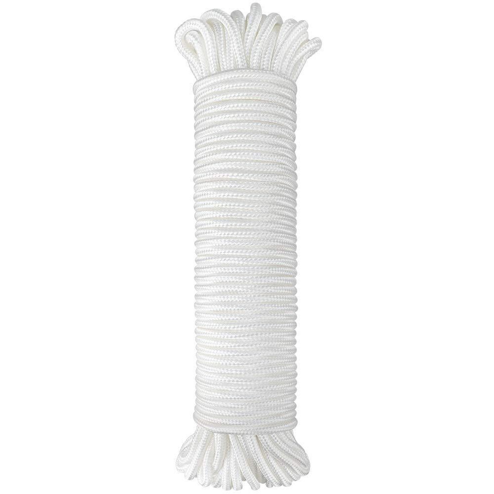 100ft 1/4" White Nylon Rope Solid Braided Strong Multi-Purpose Tie Down Craft