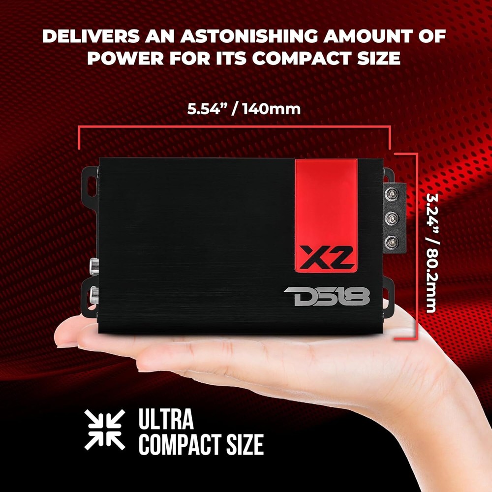 DS18 X2 Ultra Compact Full Range Class D 2-Channel Car Amplifier 1140 Watts