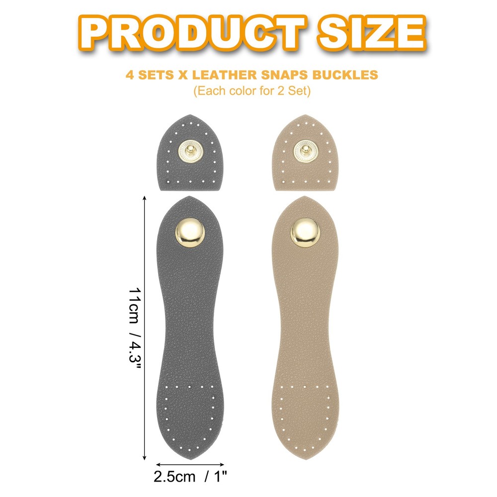 4 Sets Leather Snaps Buckles Button Closures (Khaki/Dark Grey)