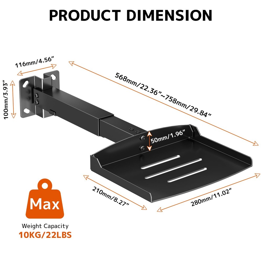 Adjustable Projector Ceiling Mount Universal Shelf Holds 22lbs Black S